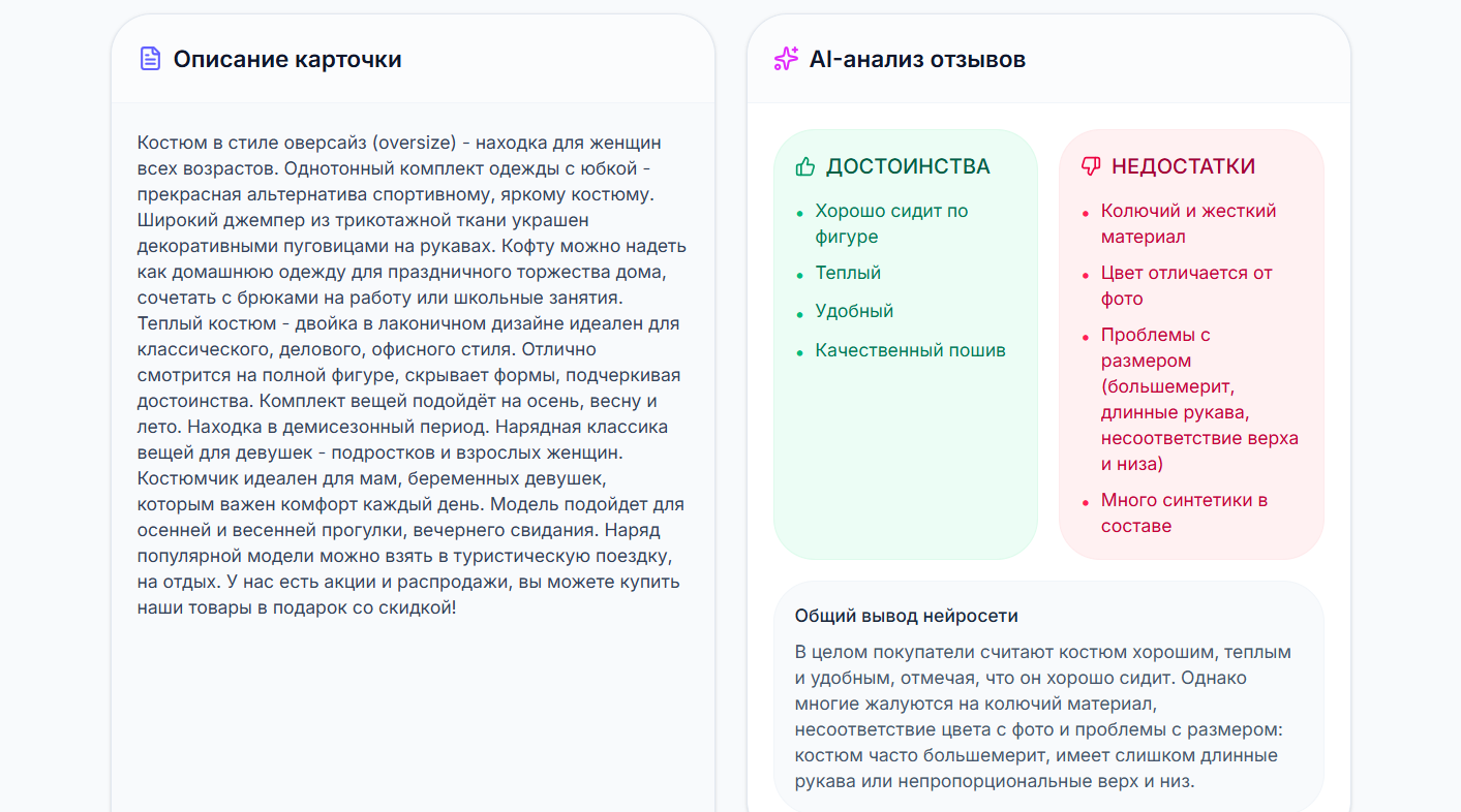 Анализ описания и отзывов WB-образца