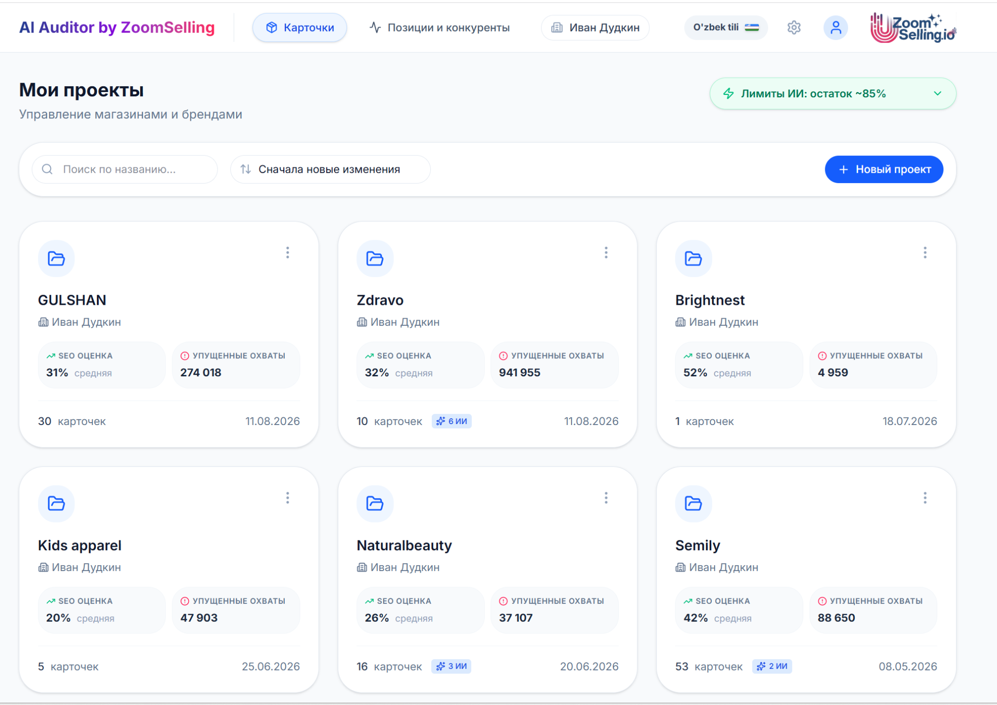 Список проектов AI Auditor